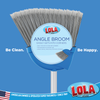 Lola angle broom head product label: easily gets into corners, split tips pick up fine dirt and debris, indoor and outdoor use
