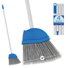 Lola Big Angle Broom with 13-inch wide grey bristle head, blue plastic collar, and aluminum 4-section handle, full length and close-up