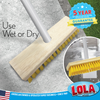 Lola deck scrub broom head with 5 Year Guarantee, Use Wet or Dry callout, wet surface inset, American family business since 1969