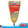 LOLA natural corn broom head with blue stitching and a red retail product label.