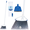 Lola Large Angle Broom and blue dustpan cleaning set with 14.25-inch wide head and 4-section snap-in steel handle