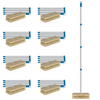 Lola Natural Tampico Bristle Deck Scrub 9-pack bulk, wooden block head, blue-accented 4-section aluminum handle, head close-up & product tag