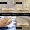 Non-scratching handheld scrub brush shown cleaning tile, floors, countertops, and stairs