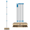 Lola Heavy Duty Palmyra Bristle Deck Scrub assembled with wooden block head, 4-section aluminum handle, blue accents and tag