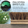 Palmyra bristle scrub brush with natural fibers, eco-friendly badge, and medium-firm bristle rating