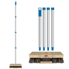 Lola Union Mix Palmyra/PVC bristle deck scrub, wooden block head, 4-section aluminum handle, blue accents, full length with tag