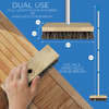 Floor scrub brush with 9.5 x 2.25-inch brush head and removable 51.5-inch handle for handheld or full-length cleaning