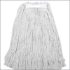 Lola Cotton Wet Mop Head hero shot with full mop yarn head fanned out flat, white banded cotton yarn strands on white headband connector