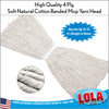 Lola Cotton Wet Mop Head fanned in bowtie shape with twisted cotton yarn inset; 4-ply banded mop yarn absorbs up to 3X weight.