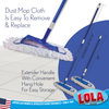 Dust mop cloth easy to remove and replace, extender handle adjusts from 29" to 50", convenient hang hole