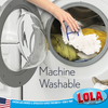 Machine-washable dust mop cloth being placed in a washing machine for cleaning after floor dusting