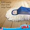 Dust mop refill cloth showing poly fiber attachment strips for easy snap-on mop head replacement