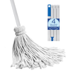 Lola 12 oz Cotton Deck Mop with thick white cotton rope mop head and silver 4-section aluminum handle, plus packaged 4 Section Handle inset