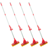 Four Lola Pro Amazin roller mops, red/gray bodies, aluminum handles, yellow polyurethane sponge heads, white bristle scrubbers