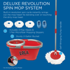 Deluxe Revolution Spin Mop System with three mop heads, microfiber slippers, 2-gallon bucket, and self-wringing pump handle