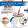 Microfiber braided mop head picks up dirt, crumbs, and grime with water and is machine washable