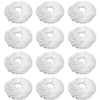 Twelve Lola Revolution Microfiber Spin Mop replacement heads in 4x3 grid, white spiral-braided microfiber with clear center rings.