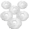 Six Lola Revolution Microfiber Spin Mop replacement heads fanned in a circle, white spiral-braided microfiber with clear plastic centers