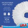 Lola white microfiber spin mop head, machine washable up to 100 times and absorbs up to 10 times its weight in water
