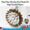 Lola dishwashing brush head detail showing high quality nylon poly fiber bristles, 10.5-inch length, 2.5-inch diameter