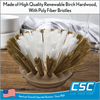 CSC single renewable birch hardwood dish brush replacement head with poly fiber bristles on rustic wood, surrounded by dish and glassware