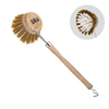 Lola dishwashing and vegetable brush with birch handle, metal ferrule and wire, round Tampico nylon bristles, gold-white inset and hang hook