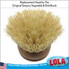 Small Tampico dish brush replacement head being snapped onto a compatible kitchen dish brush handle