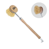 Lola Original Tampico Small Dish Brush with hardwood handle, chrome connector, round branded head, natural bristles; inset shows head back