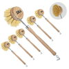 Lola Original Tampico Vegetable Dish Brush, large, birch hardwood handle, round tampico-fiber head, set of 6 with worn head inset