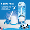 500 Brushes Starter Kit with toilet brush handle, exclusive caddy, refillable blue cleanser tablet, replaceable head, comfort grip