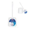 Lola Euro-Style Bowl Brush and Caddy set with white brush, rounded blue and white bristle head, and white cone-shaped caddy