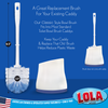 Replacement toilet bowl brush infographic: 14.5" height, 3.5" head, fits most standard caddies; brush only, no caddy