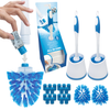 Lola 500 Brushes self-dispensing toilet brush wand kit with 2 white handles/caddies, 4 blue heads, 20 tablets, loading close-up