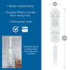 Bottle brush dimensions: 12 in long, 2.5 in wide, white coated wire, dishwasher safe, durable plastic handle with hang hole