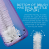 Bottom of bottle brush has ball bristle feature that scrubs bottle bottoms where residue collects