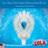 Close-up of Lola bowl brush with galvanized twisted wire and white poly fiber bristles submerged in blue soapy water