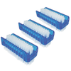 Lola Hand & Nail Brush 3-pack in translucent blue plastic, double-sided with dense white nylon bristles and ridged body