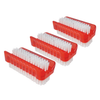 Lola Hand & Nail Brush 3-pack in translucent red plastic, double-sided with dense white nylon bristles and ridged body