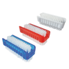 Lola Hand & Nail Brush 3-pack, double-sided plastic brushes in translucent blue, translucent red and white with white nylon bristles