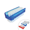 Lola Hand & Nail Brush, translucent blue double-sided plastic brush with white nylon bristles; blue, red, white Color May Vary inset