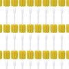 Flat lay showing full bulk 72-pack of Lola Glass and Jar Brushes with white handles and yellow cube-cut foam sponge heads arranged in grid