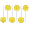 Six Lola Kitchen Sponge Puff Bottle Cleaners with white plastic handles and yellow cube-cut poly foam spherical heads, arranged in two rows