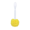 Lola Kitchen Sponge Puff bottle cleaner with white plastic long handle and bright yellow poly-foam puff ball head