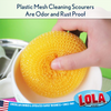 Yellow plastic mesh cleaning scourer scrubbing a cup, odor-proof and rust-proof dish cleaning scrubber