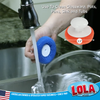 Lola 3.5-inch plastic mesh scourer with comfort knob rinsing under faucet; cleans glassware, pots, pans, sinks and tubs