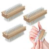 Lola Dual Purpose Hand & Nail Brush natural wood 3-pack with smooth beechwood bodies, white nylon bristles, and fingernail scrub inset