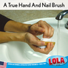LOLA double-sided wood hand and nail brush being used at a sink