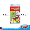 Be Clean. Be Happy. retail box showing Scrub N'Wipe Boss product packaging details and branding