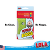 Be Clean. Be Happy. retail box showing Scrub N'Wipe Boss versatile non-scratch scrub sponge for scrubbing and wiping clean