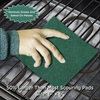 Hand scrubbing oven rack with large green Lola Pot Brite scouring pad; 50% larger 6 x 6 in, removes grease and baked-on messes